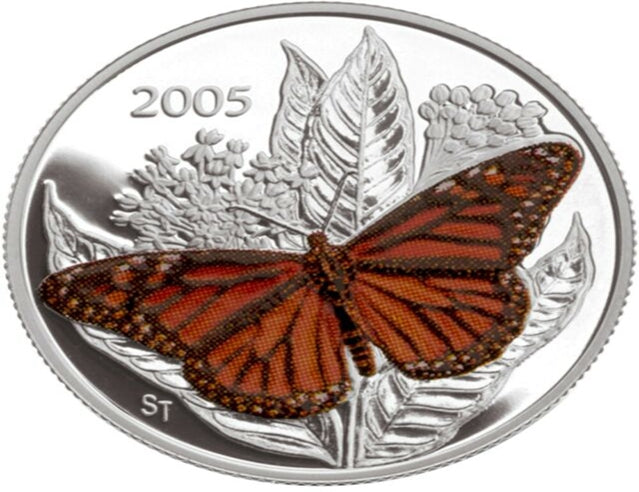 Pièce d'argent colorée Papillon monarque de 50 cents 2005