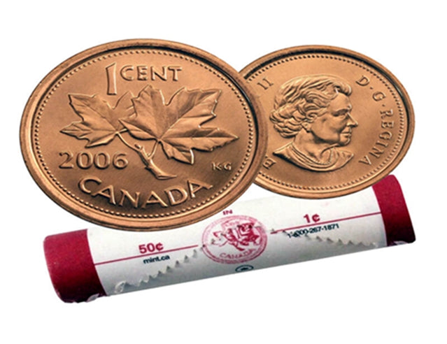 2006 Kanadische 1-Cent Maple Leaf Twig Penny Münzrolle Nr. P -50 Münzen BU