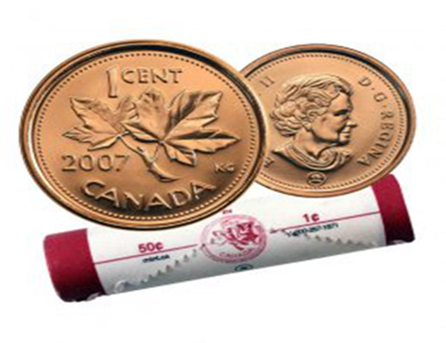 2007 P Canadian 1-Cent Maple Leaf Twig Penny Coin Roll -50 Coins BU