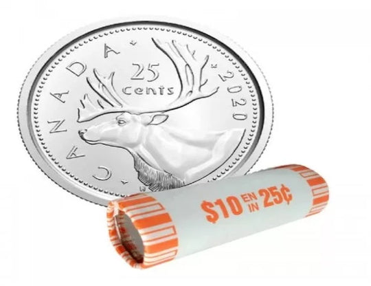 Canada 2020 New 25 Cent BU Original Caribou Roll (40 Coins)