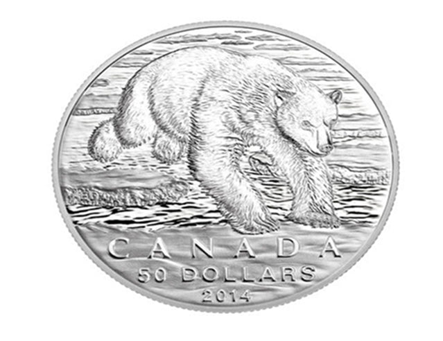 Pièce de 50 $ L'ours polaire 2014, à partir de 50 $ pour 50 $ en argent pur