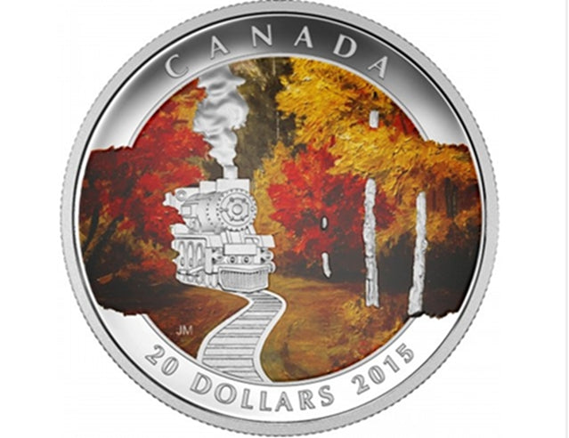 Pièce colorée de 20 $ canadienne Automne Express de 1 once en argent fin 2015