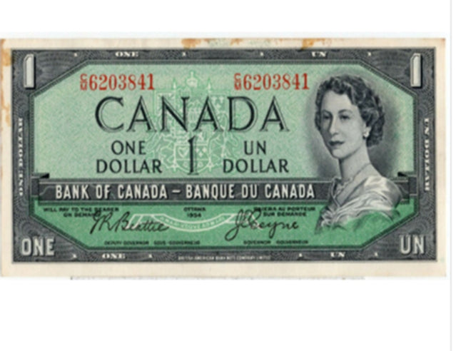 1954 $1 Bank Of Canada Banknote Beattie-Rasminsky