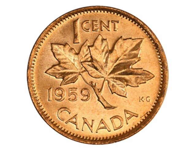 1959 Canadian 1-Cent Maple Leaf Twig Penny Roll in Tube BU