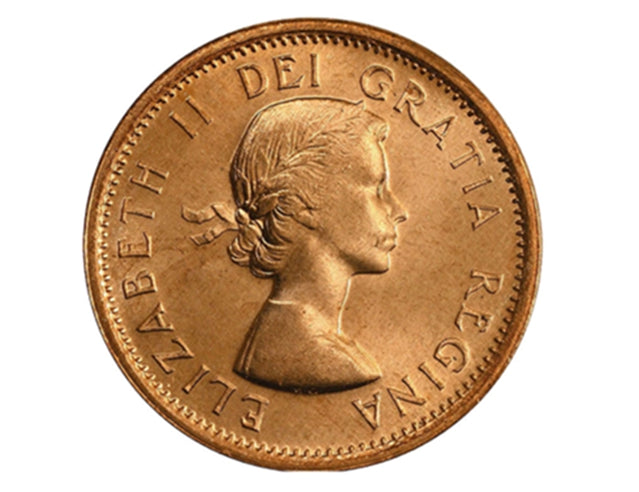 1958 Kanadische 1-Cent Maple Leaf Twig Penny Münzrolle in Tube - 50 Münzen BU