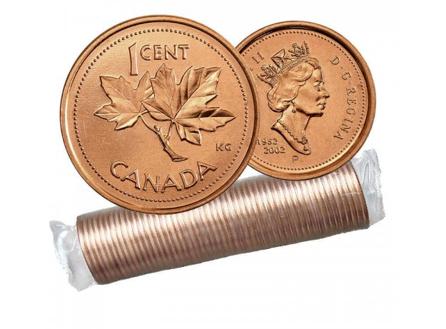 2002 P Kanadische 1-Cent Maple Leaf Twig Penny Münzrolle -50 Münzen BU