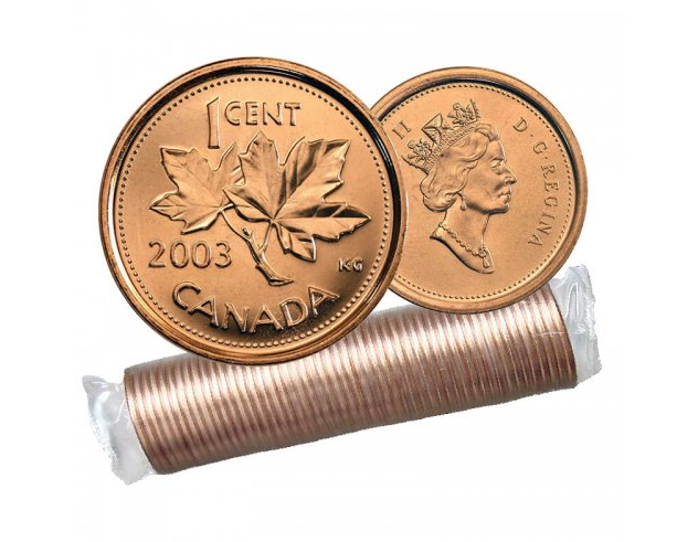 2003 P Kanadische 1-Cent Maple Leaf Twig Penny Münzrolle -50 Münzen BU