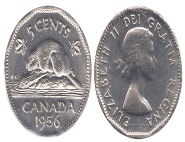 Pièce canadienne de 5 cents en nickel castor de 1956 (circulée) VF