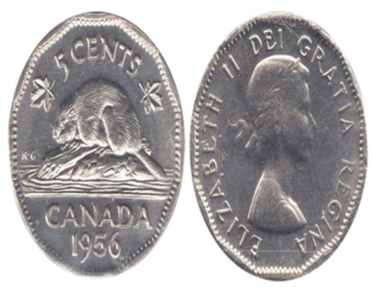 1956 Canadian 5-Cent Beaver Nickel Coin(Circulated) VF