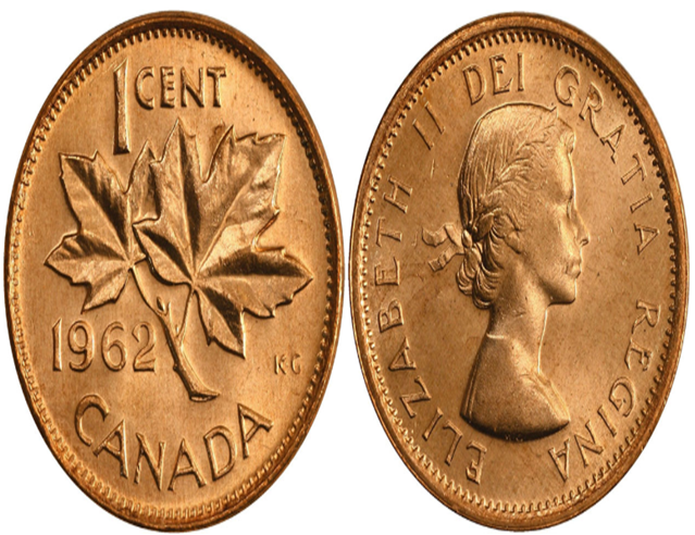 1962 Canadian 1-Cent Maple Leaf Twig Penny BU