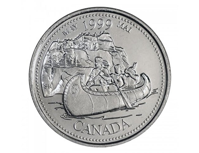 1999 Canadien 25 cents mai : Pièce du quart du millénaire des Voyageurs UNC