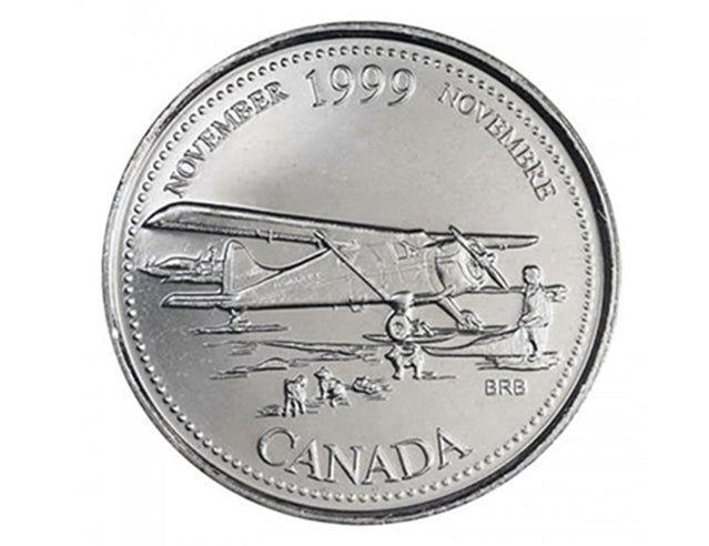 1999 Canadien 25 cents novembre : L'avion ouvre la pièce du quart du millénaire nord UNC