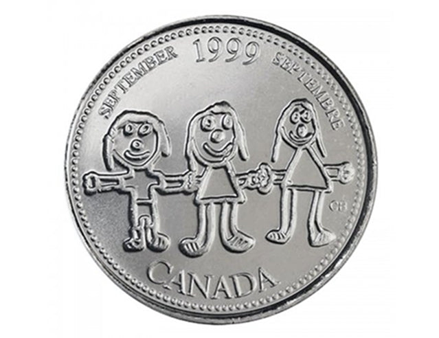 1999 Canadien 25 cents septembre : Le Canada à travers l'œil d'un enfant Pièce du quart du millénaire UNC