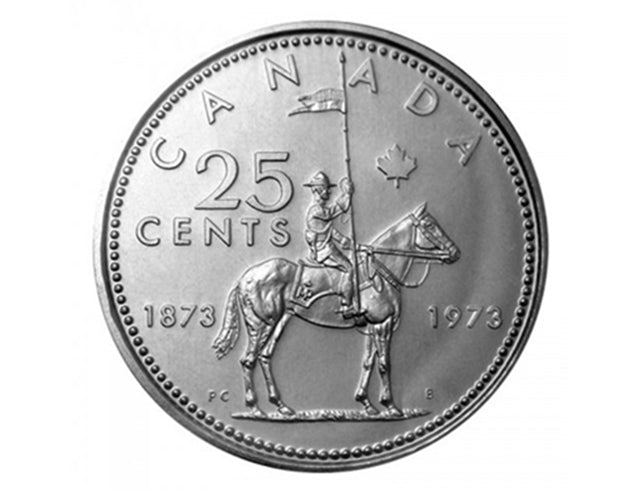 1973 (1873-) Canadian 25-Cent RCMP Mounted Police Centennial Quarter BU