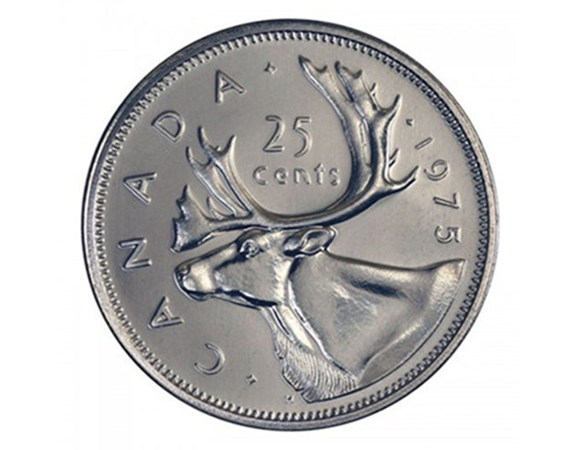 Pièce de monnaie canadienne de 25 cents caribou de 1975 (circulée)