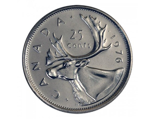 Pièce de monnaie canadienne de 25 cents caribou de 1976 (circulée)