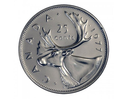 Pièce de monnaie canadienne de 25 cents caribou de 1977 (circulée)