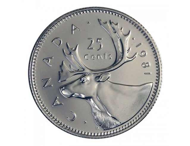 1981 Canadian 25-Cent Caribou Quarter Coin ( Circulated)