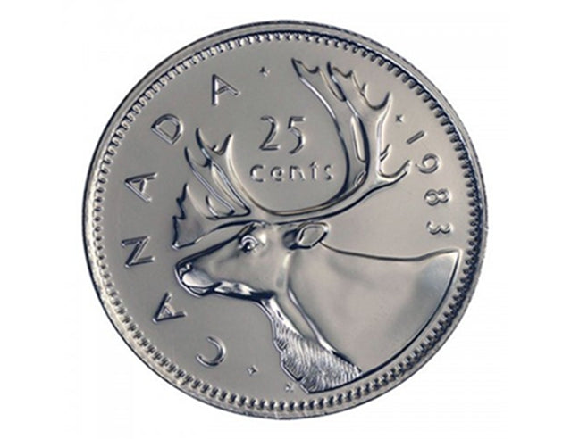 Pièce de monnaie canadienne de 25 cents caribou de 1983 (circulée)