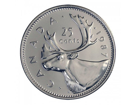 1987 Canadian 25-Cent Caribou Quarter Coin ( Circulated)