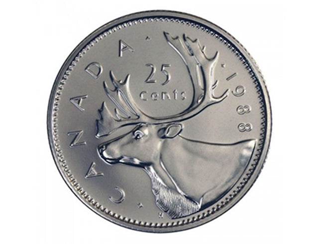 Pièce de monnaie canadienne de 25 cents caribou de 1988 (circulée)