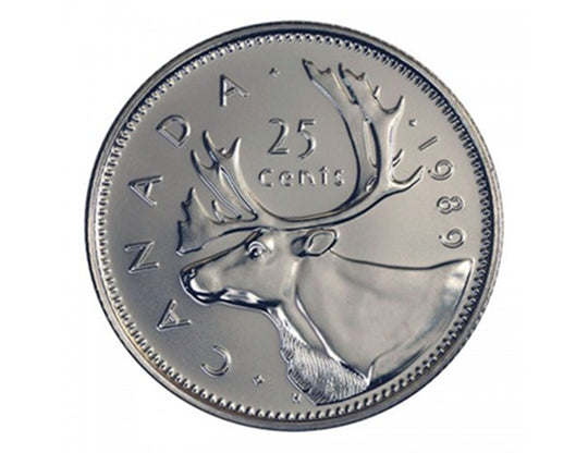 Pièce de monnaie canadienne de 25 cents caribou de 1989 (circulée)