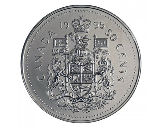 Pièce d'un demi-dollar avec armoiries canadiennes de 50 cents de 1995, BU