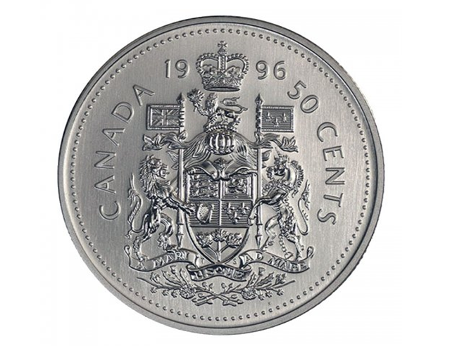 1996 Canadian 50-Cent Coat of Arms Half Dollar Coin BU