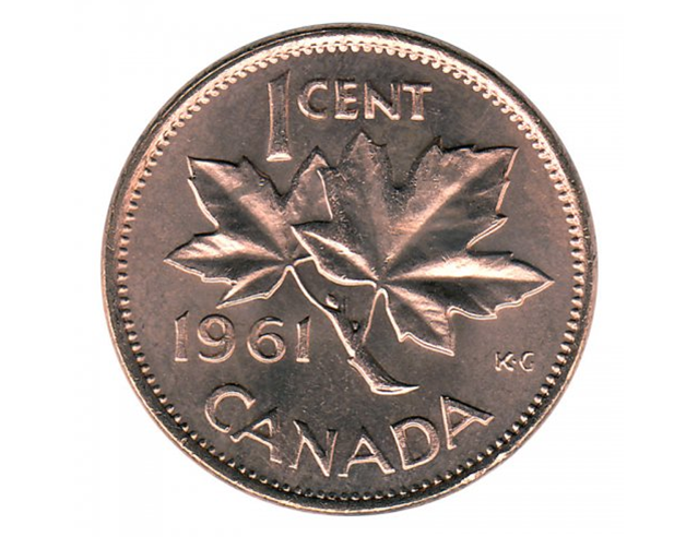 1961 Kanadische 1-Cent Maple Leaf Twig Penny Münzrolle in Röhre - 50 Münzen BU