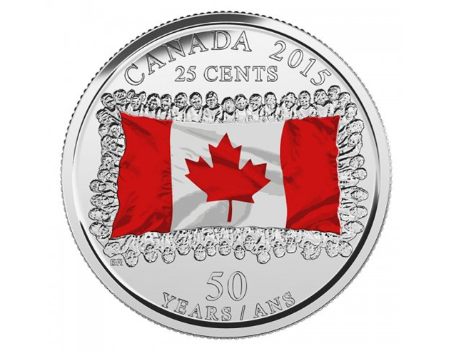 2015 Canadian 25-Cent National Flag 50 Years Colored  Coin BU