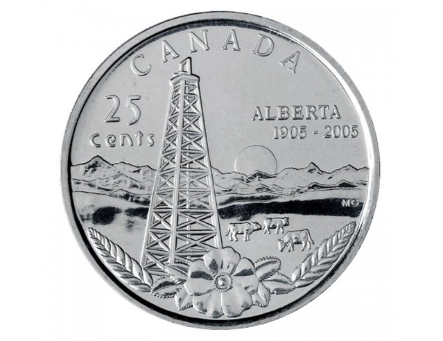 2005-P Pièce canadienne de 25 cents du centenaire de l'Alberta BU