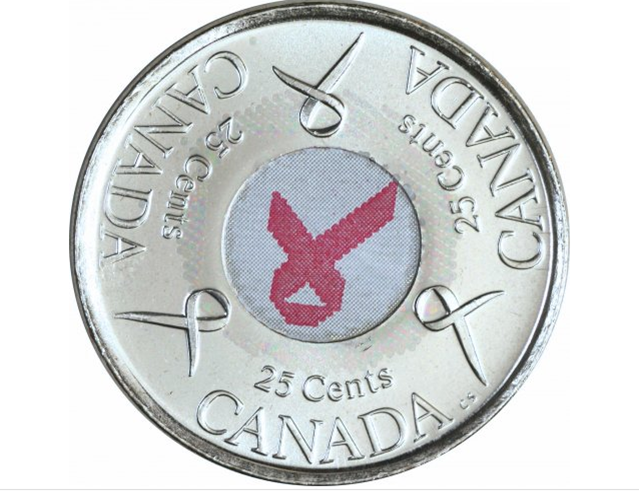 2006-P 25 Cents Canadiens Ruban Rose Quart Coloré BU