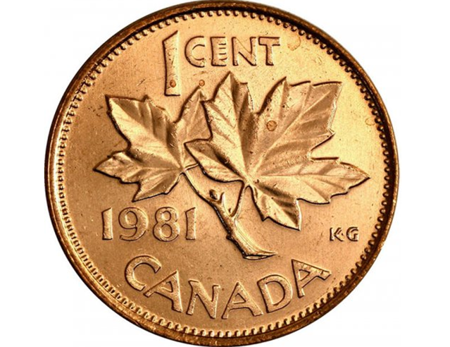 1981 Kanadischer 1-Cent Maple Leaf Twig Penny BU