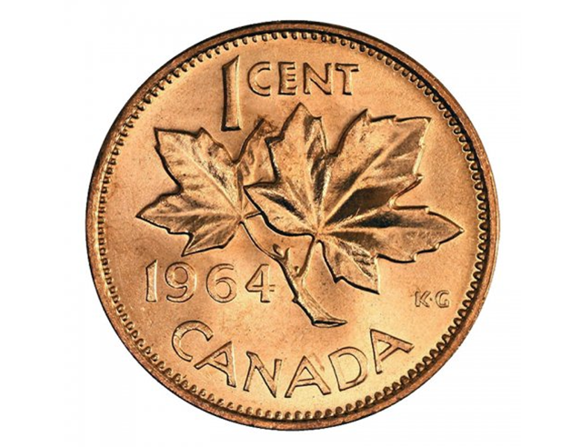 1964  Canadian 1-Cent Maple Leaf Twig Penny  BU