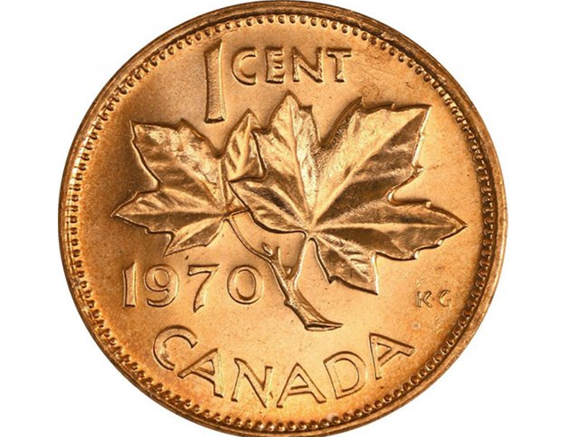 1970 Canadian 1-Cent Maple Leaf Twig Penny  BU