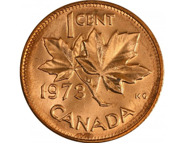 1973 Canadian 1-Cent Maple Leaf Twig Penny  BU