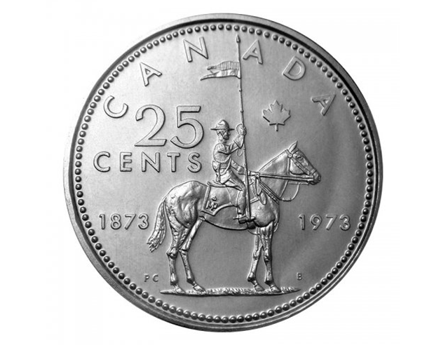 1973 Pièce du quart du centenaire de la GRC de la GRC canadienne de 25 cents UNC