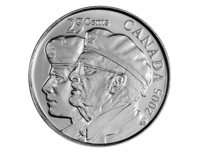 2005-P Pièce de 25 cents canadienne Année du quart des vétérans BU