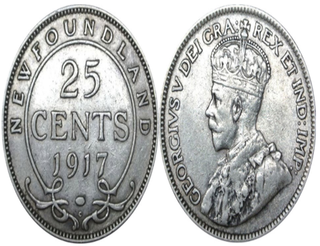 1917 Kanadisches 25-Cent-Neufundland-Viertelsilber, VF