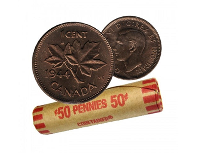 1944 Canadian 1-Cent Maple Leaf Twig Penny Coin Roll  Circulated(50 Coins)