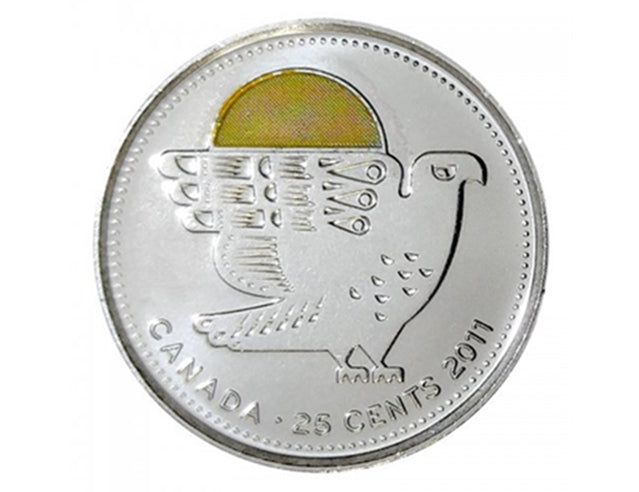 2011 Kanadische 25-Cent-Münze „Legendary Nature: Peregrine Falcon Coloured Quarter“ BU