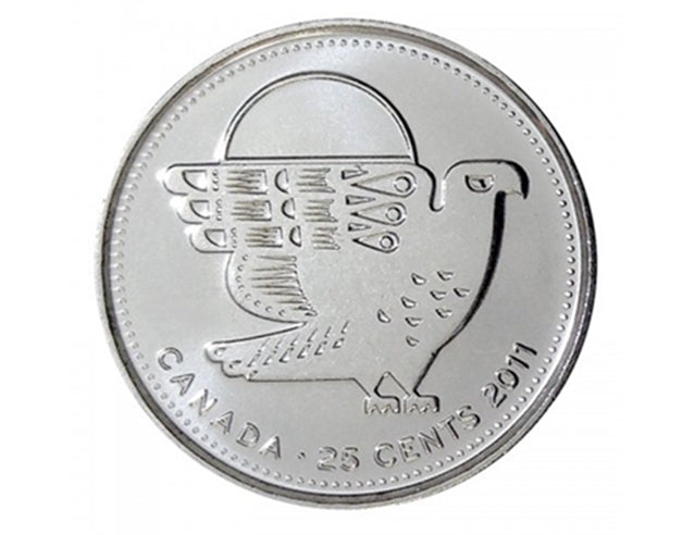 2011 Kanadische 25-Cent-Viertelmünze Legendary Nature: Peregrine Falcon, nicht gefärbt, BU