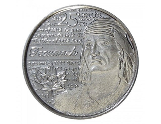 2012 Héros canadiens de 25 cents de 1812 : Pièce de quart non colorée Tecumseh BU