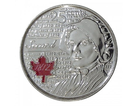 2013 Héros canadiens de 25 cents de 1812 : pièce de quart colorée Laura Secord BU