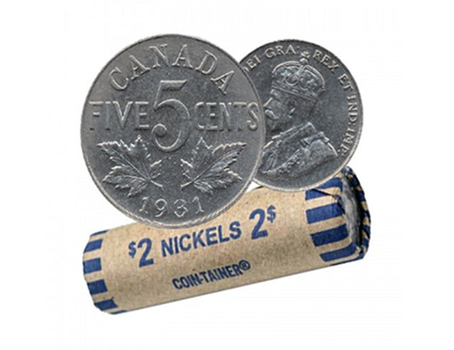 1931 Canadian 5-Cent Beaver Nickel Coin Roll -40 Coins(Circulated)