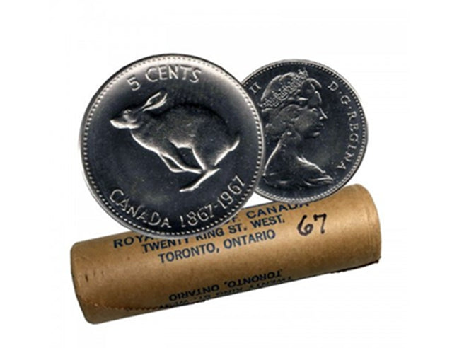 1967 Canadian 5-Cent Rabbit Original Roll BU-40 Coins