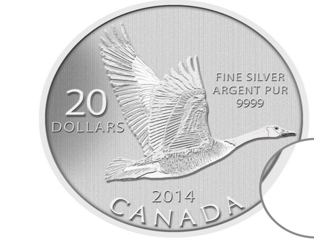 2014 Kanadische 20-Dollar-Canada-Gans-Feinsilbermünze