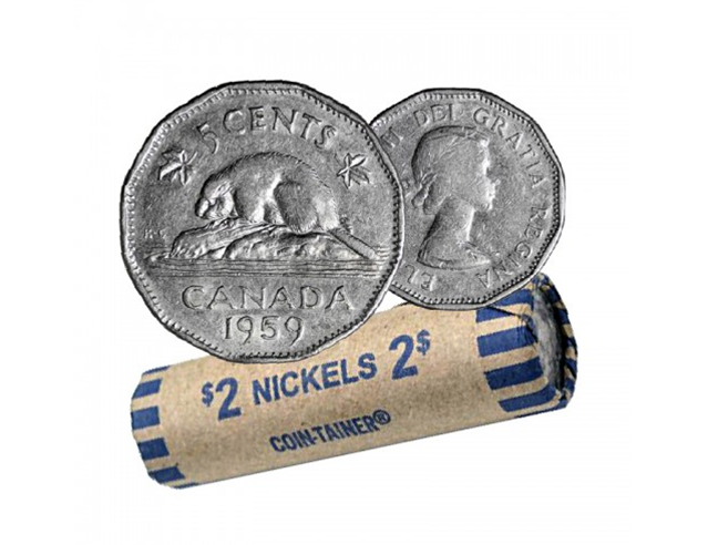 1959 Canadian 5-Cent Beaver Nickel Coin Roll -40 Coins(Circulated)