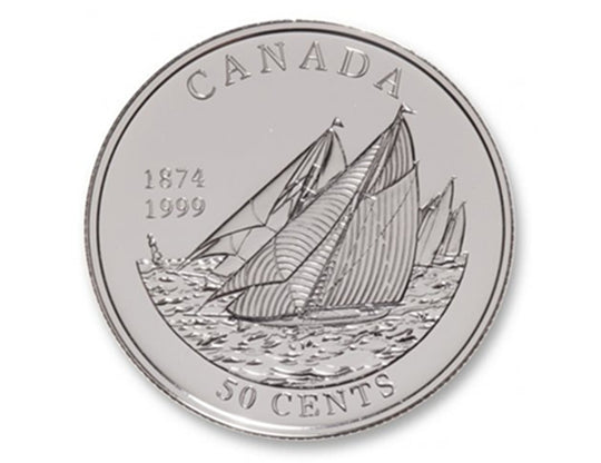 1999 Pièce de 50 cents en argent sterling pour la première course internationale de yachts entre le Canada et les États-Unis