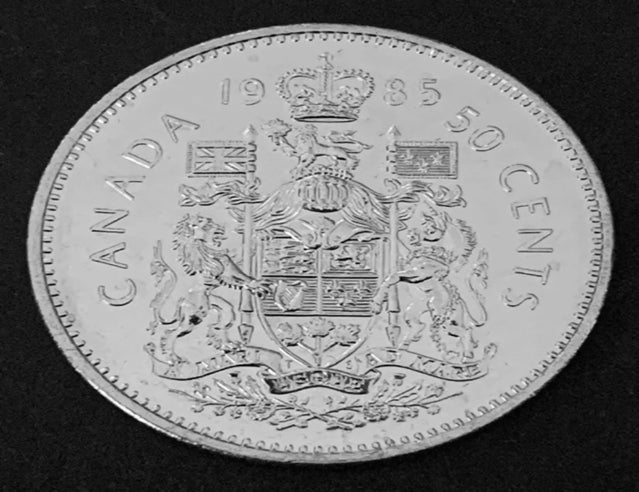 1985 Armoiries canadiennes de 50 cents, pièce d'un demi-dollar UNC